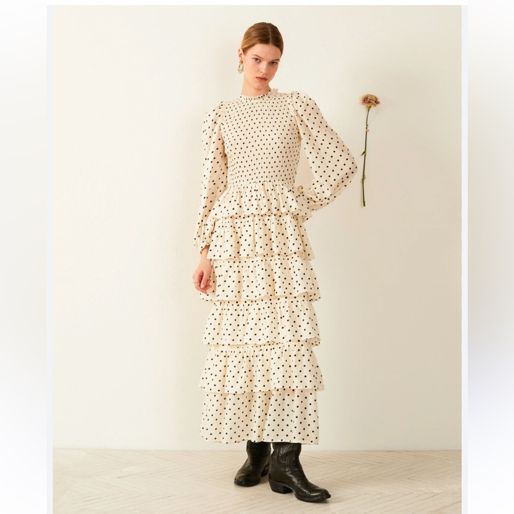 🆕 🔖 Alix of Bohemia ✨ Shelby Cream Dot Smocked Maxi Dress ✨ Size Small ✨ NWT!!